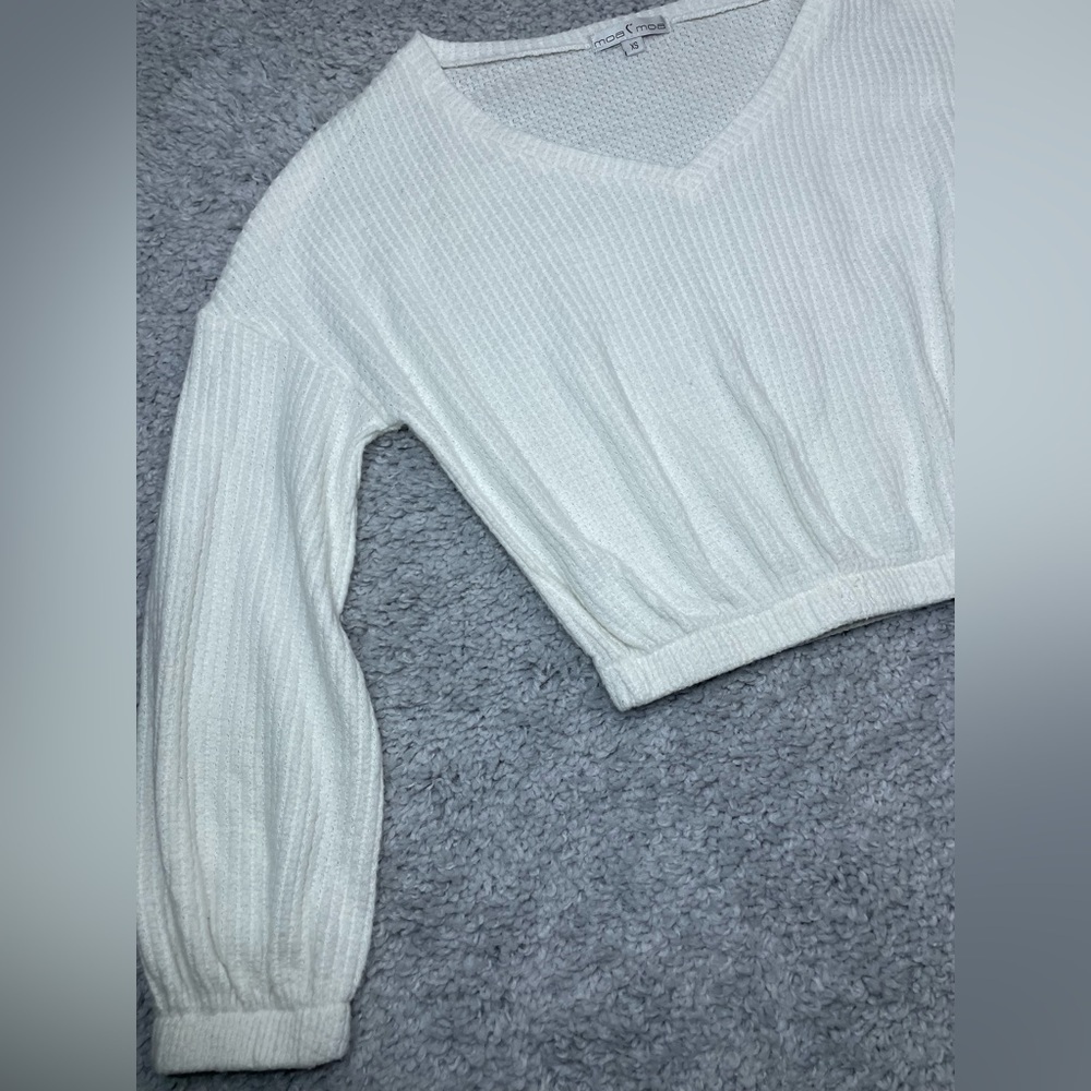Moa Moa top Womens XS Waffle Knit V-Neck Long Sleeve Layering Warm Comfy Soft - Picture 3 of 5